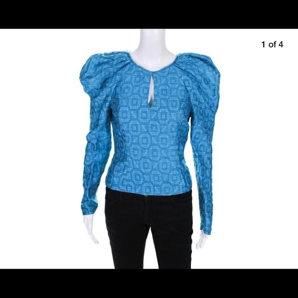 Petersyn Shirt Blue Puff Puffy Long Sleeve Blouse top medium - Picture 7 of 7